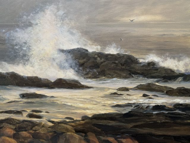 AVSJJonesOpaline Crash Waves crashing onto shore with dark sky